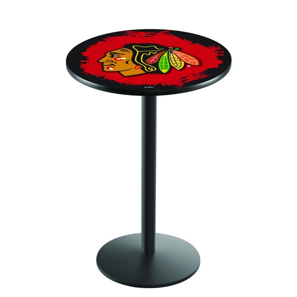 42" Blk Wrinkle Chicago Blackhawks Pub Table